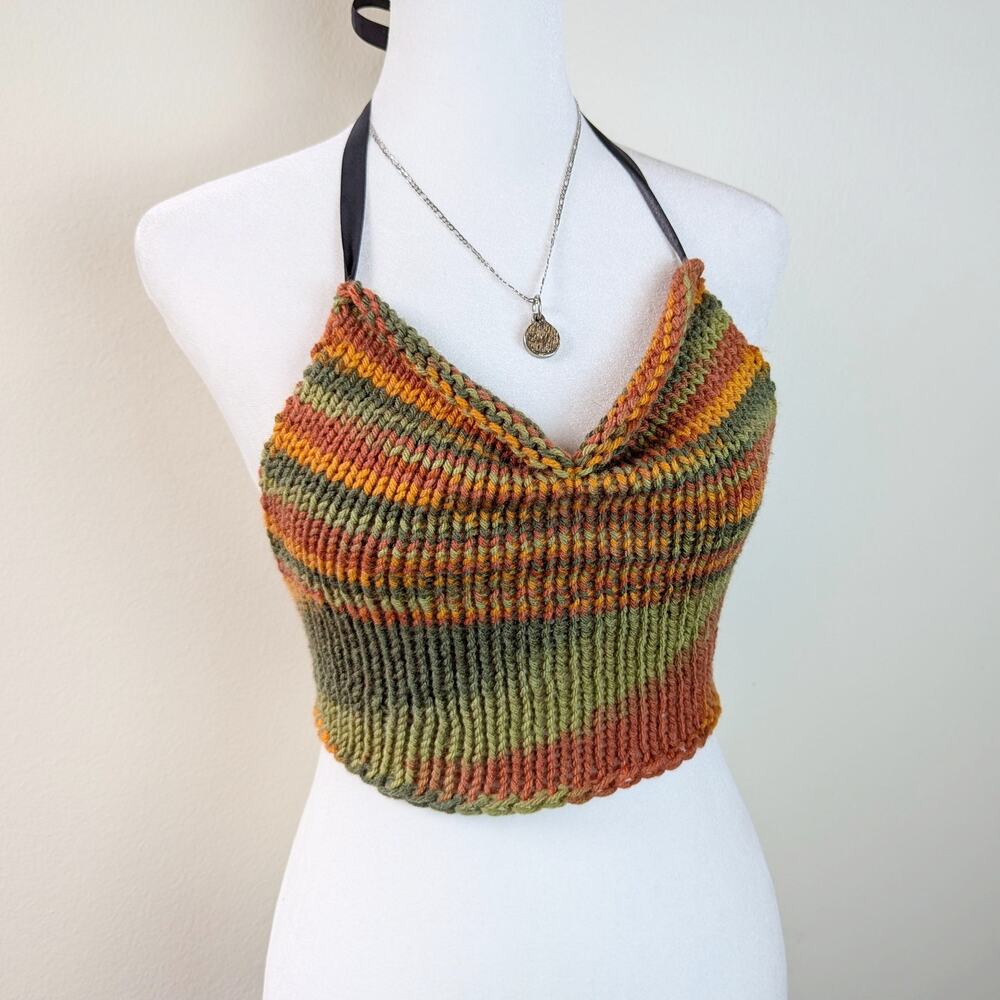 Summer Sunset Fairy Handmade Crop V-Neck Knit Top XS/S/M